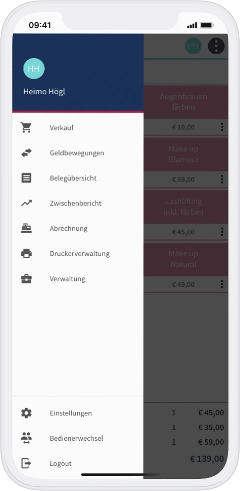 Max&Ben Kassen-App Oberfläche